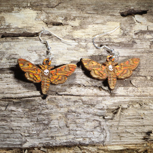 Death Head Hawkmoth Wooden Dangle Earrings | Gothic Insect Jewelry by Cate's Concepts, LLC