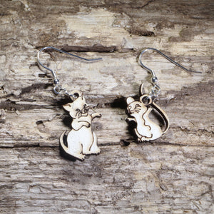 Cat and Mouse Wooden Dangle Earrings | Mismatched Animal Jewelry