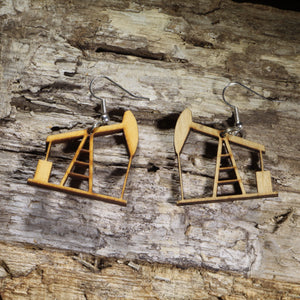 Oil Rig Pump Jack Wooden Dangle Earrings | Industrial Jewelry by Cate's Concepts, LLC