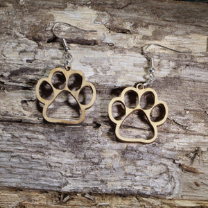 Paw Print Cutout Wooden Earrings | Dog Lover Pet Jewelry