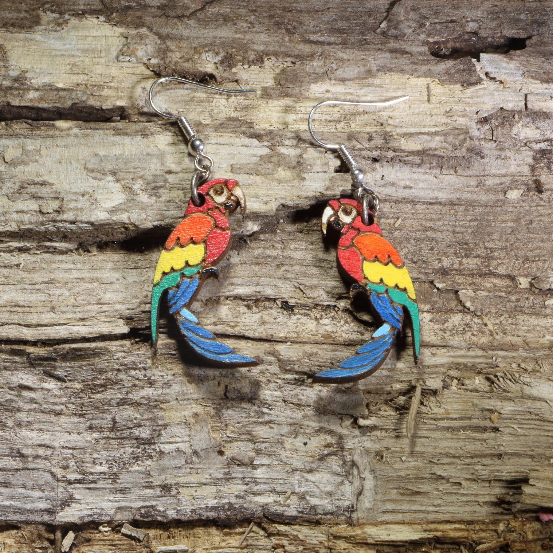 Parrot Wooden Earrings | Tropical Bird Jewelry