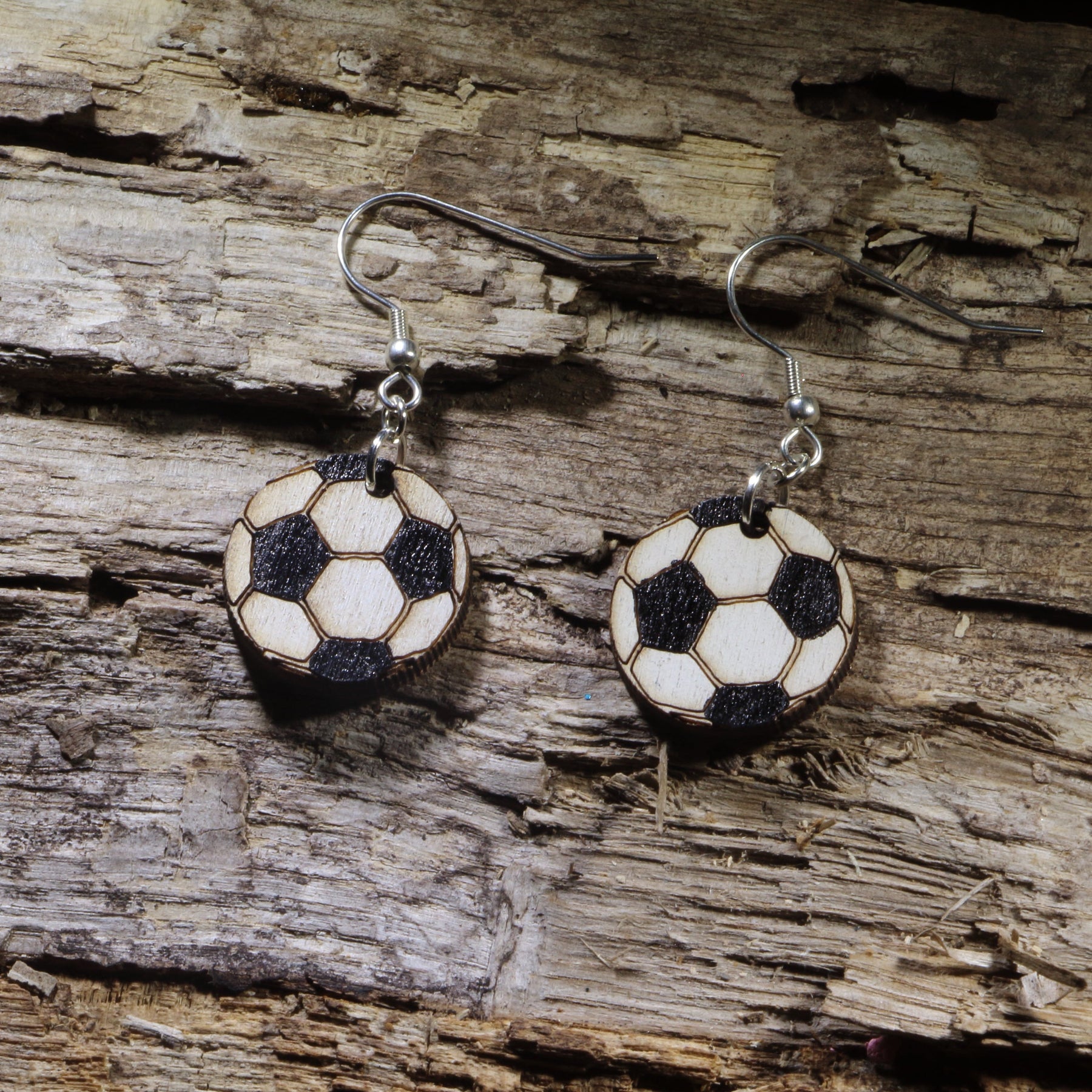 Soccer Ball Wooden Dangle Earrings | Sports Jewelry