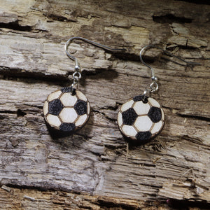 Soccer Ball Wooden Dangle Earrings | Sports Jewelry