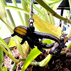 Hercules Beetle Wooden Dangle Earrings | Realistic Insect Jewelry detail view by Cate's Concepts, LLC