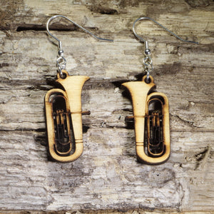 Tuba Wooden Earrings | Band Musician Jewelry