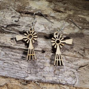 Prairie Windmill Wooden Dangle Earrings | Farm Country Jewelry