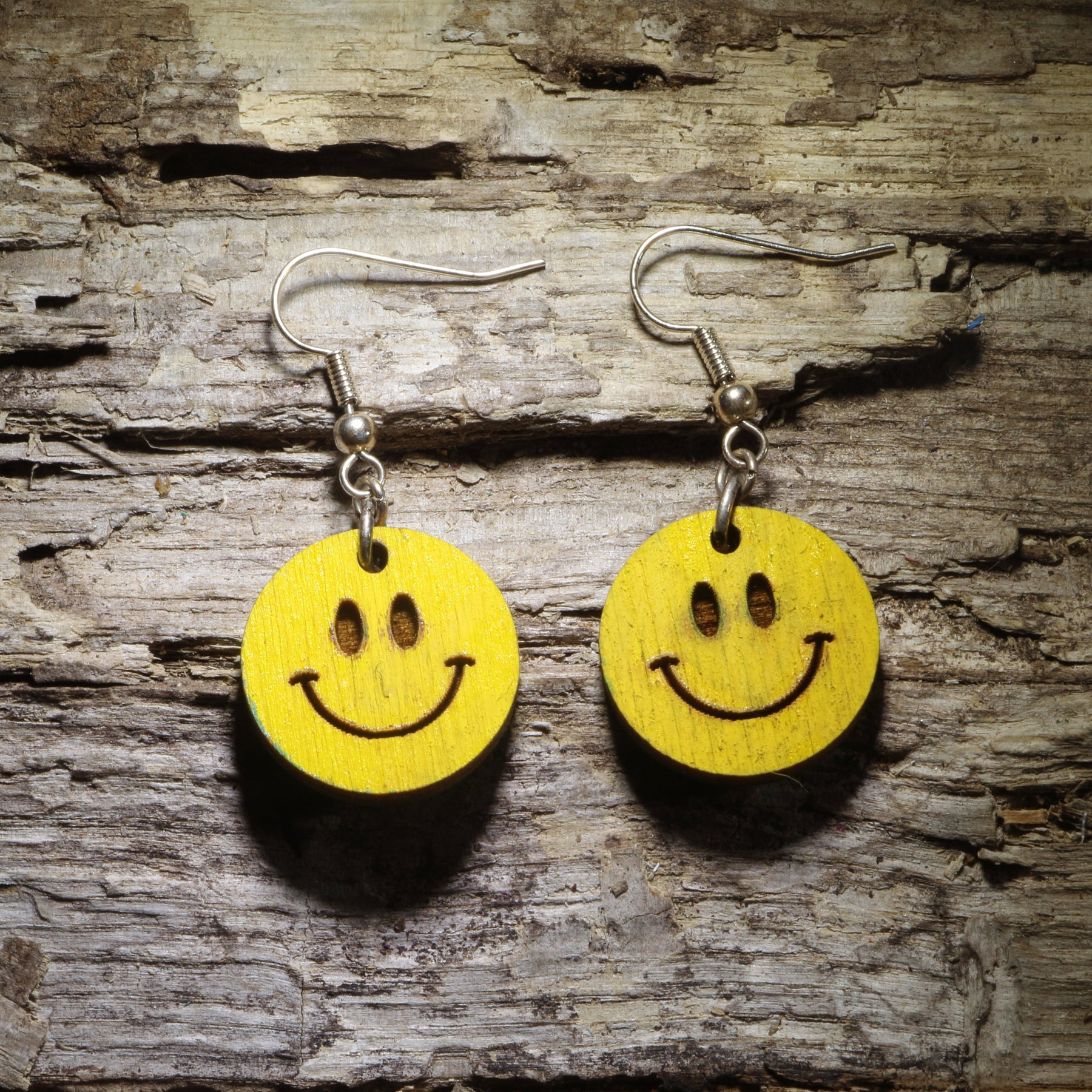 Smiley Face Wooden Earrings | Retro Happy Face Jewelry