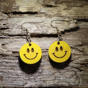 Smiley Face Wooden Earrings | Retro Happy Face Jewelry