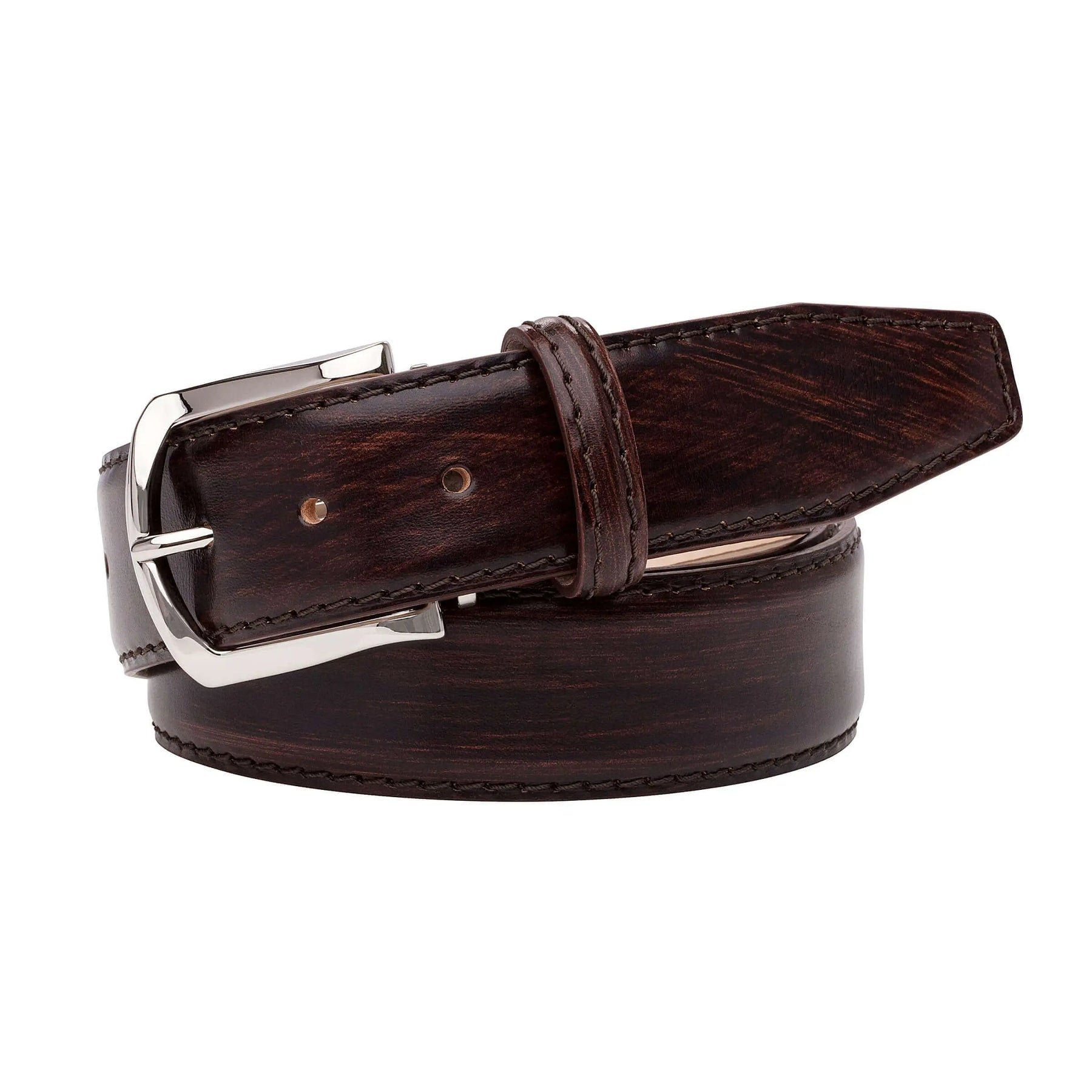 Hand stained Brown Veg Tan Belt by Roger Ximenez: Bespoke Belts and Leather Accessories, handmade leather goods detail photo 3