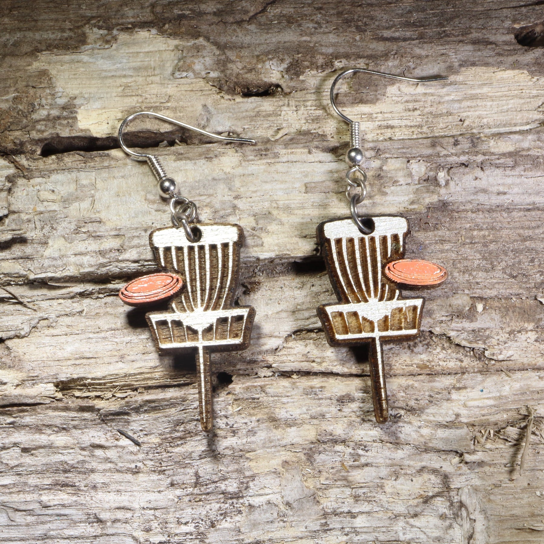 Disc Golf Basket Wooden Dangle Earrings | Disc Golf Jewelry Gift by Cate's Concepts, LLC