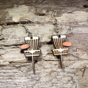 Disc Golf Basket Wooden Dangle Earrings | Disc Golf Jewelry Gift by Cate's Concepts, LLC