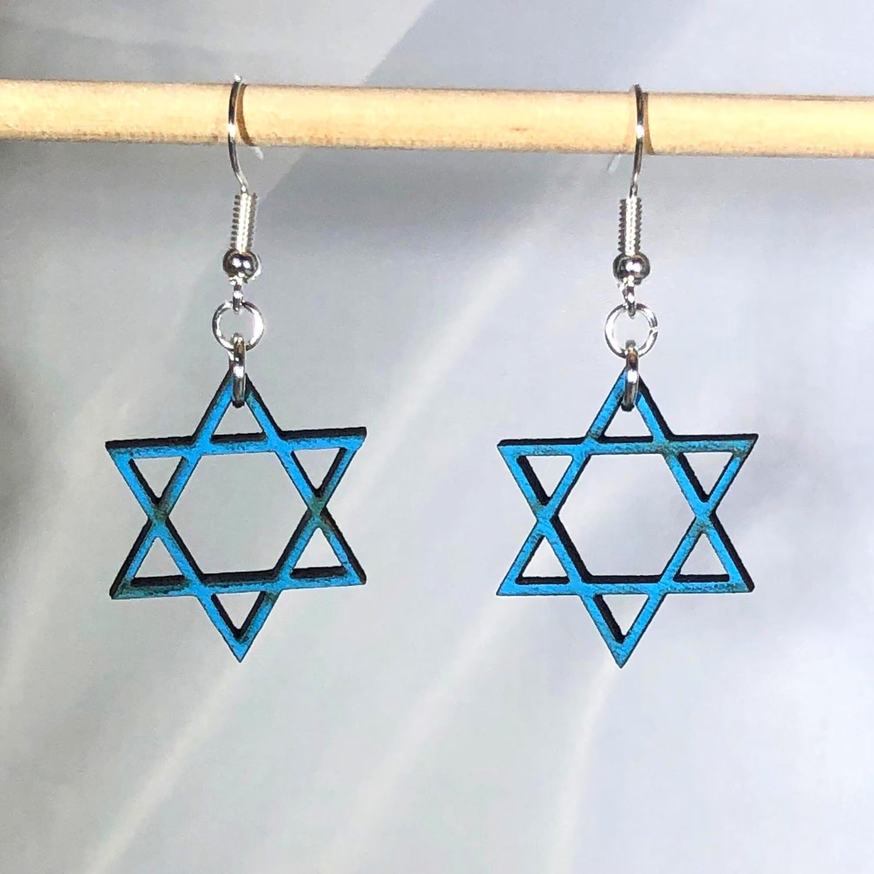 Star of David Wooden Dangle Earrings | Jewish Faith Jewelry detail view by Cate's Concepts, LLC