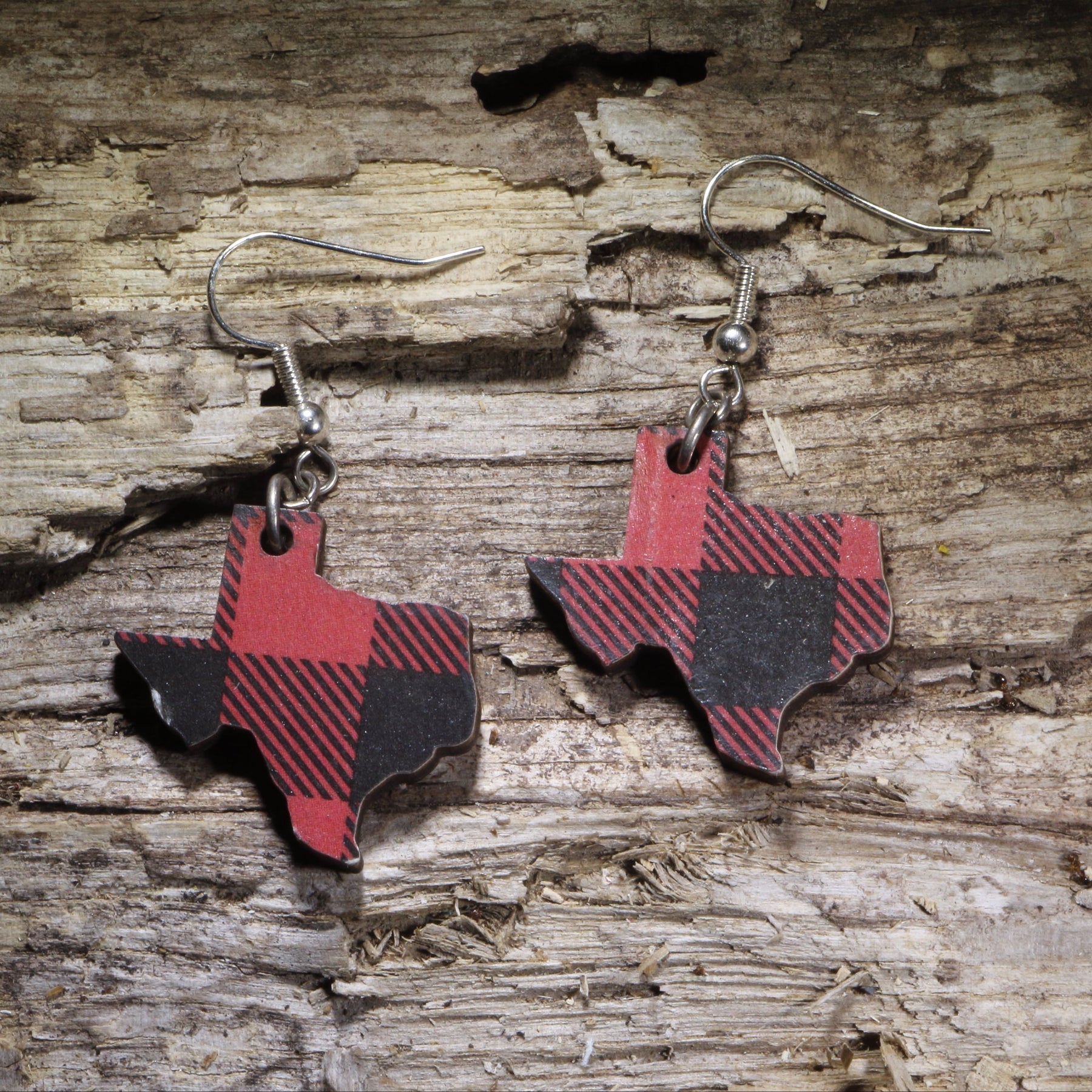Texas State Buffalo Plaid Wooden Earrings | Texas Pride Jewelry by Cate's Concepts, LLC