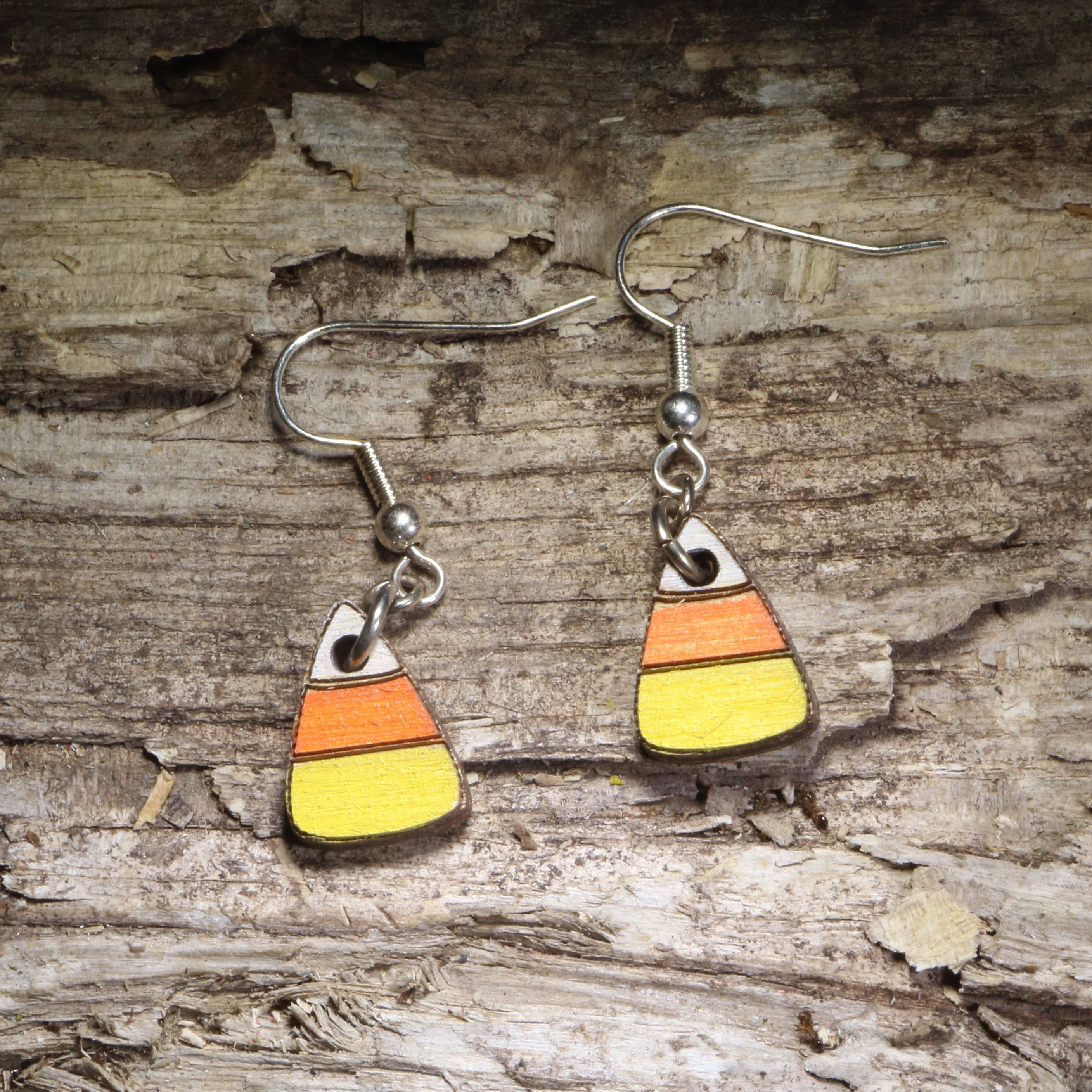 Candy Corn Wooden Earrings | Halloween Sweet Treat Jewelry by Cate's Concepts, LLC