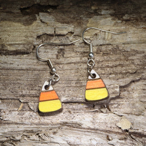 Candy Corn Wooden Earrings | Halloween Sweet Treat Jewelry by Cate's Concepts, LLC