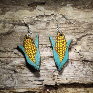 Corn with Husk Wooden Earrings | Farm Vegetable Food Jewelry by Cate's Concepts, LLC