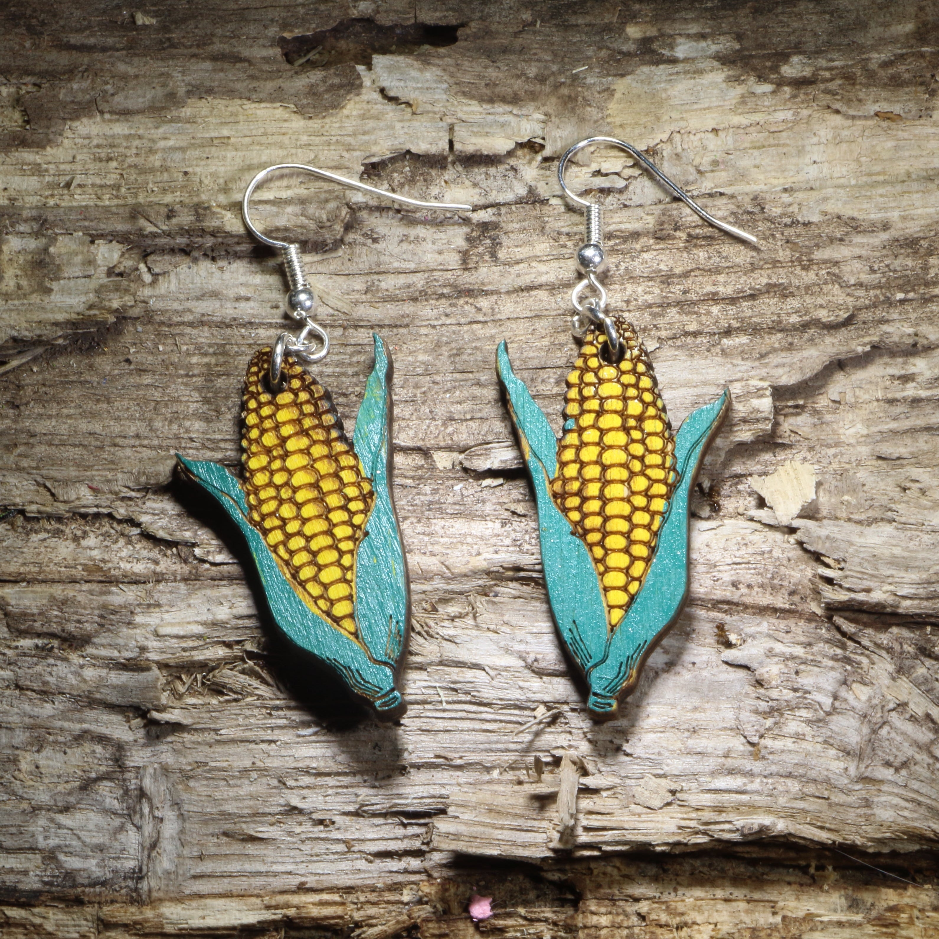 Corn with Husk Wooden Earrings | Farm Vegetable Food Jewelry by Cate's Concepts, LLC