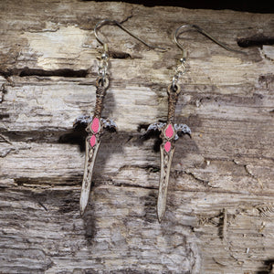 Gothic Sword Wooden Dangle Earrings | Dark Fantasy Jewelry by Cate's Concepts, LLC