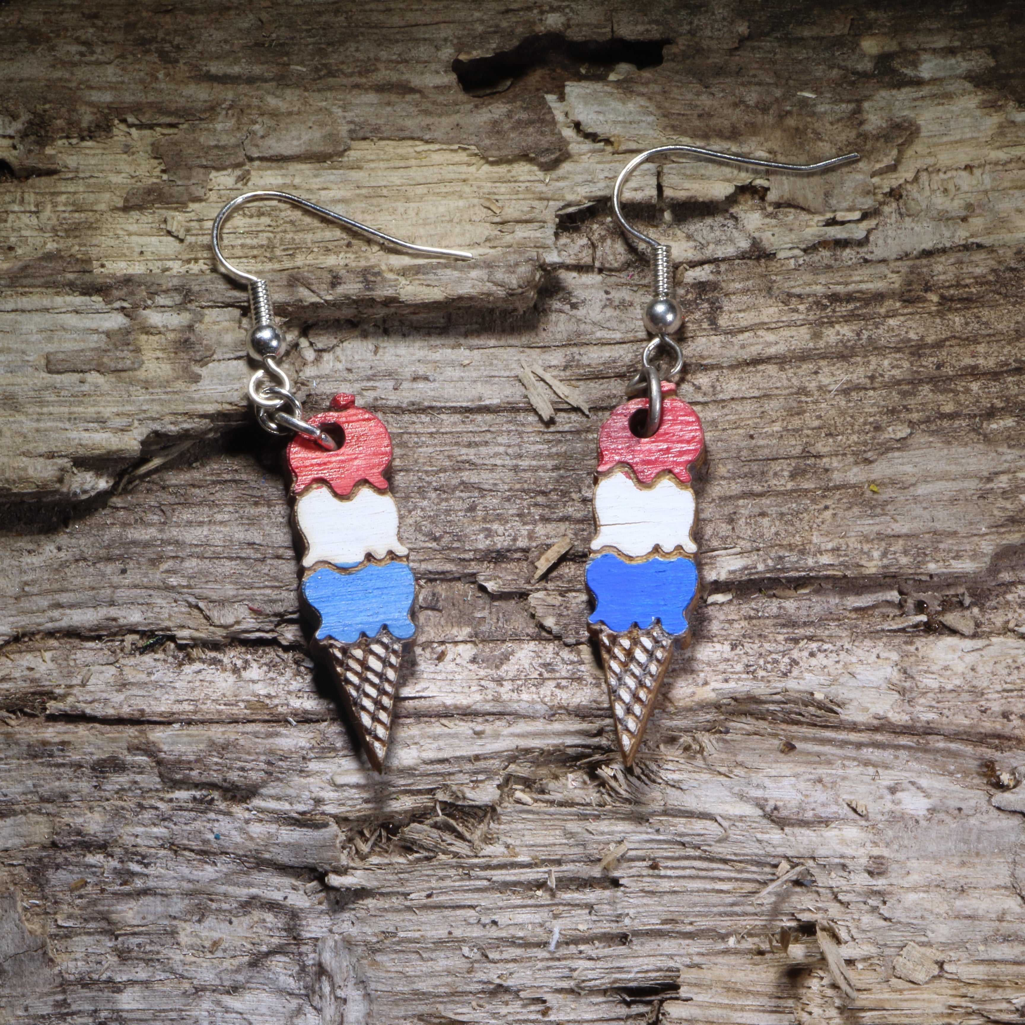Ice Cream Cone Wooden Dangle Earrings | Sweet Treat Jewelry by Cate's Concepts, LLC