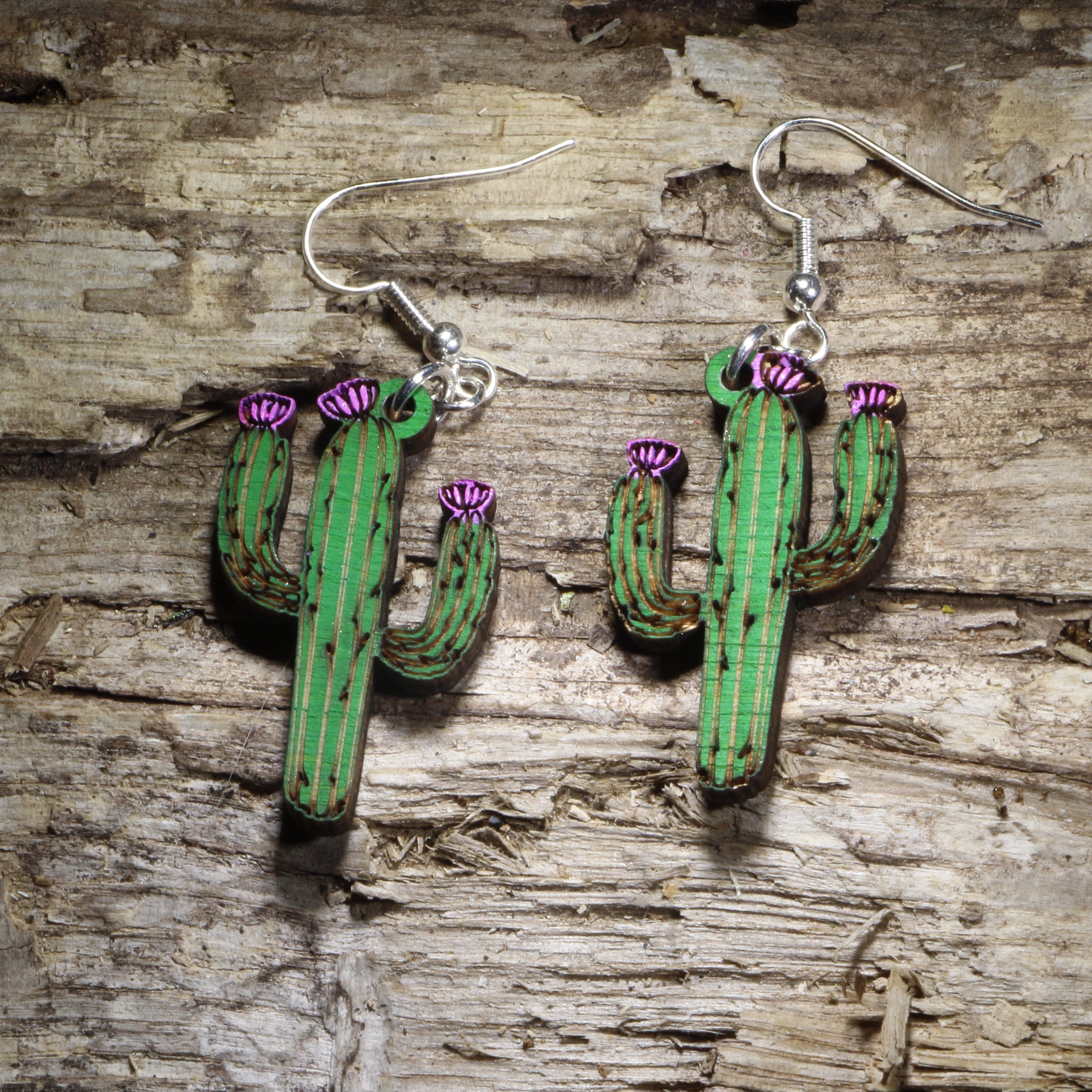 Desert Cactus Wooden Earrings | Southwest Plant Jewelry by Cate's Concepts, LLC