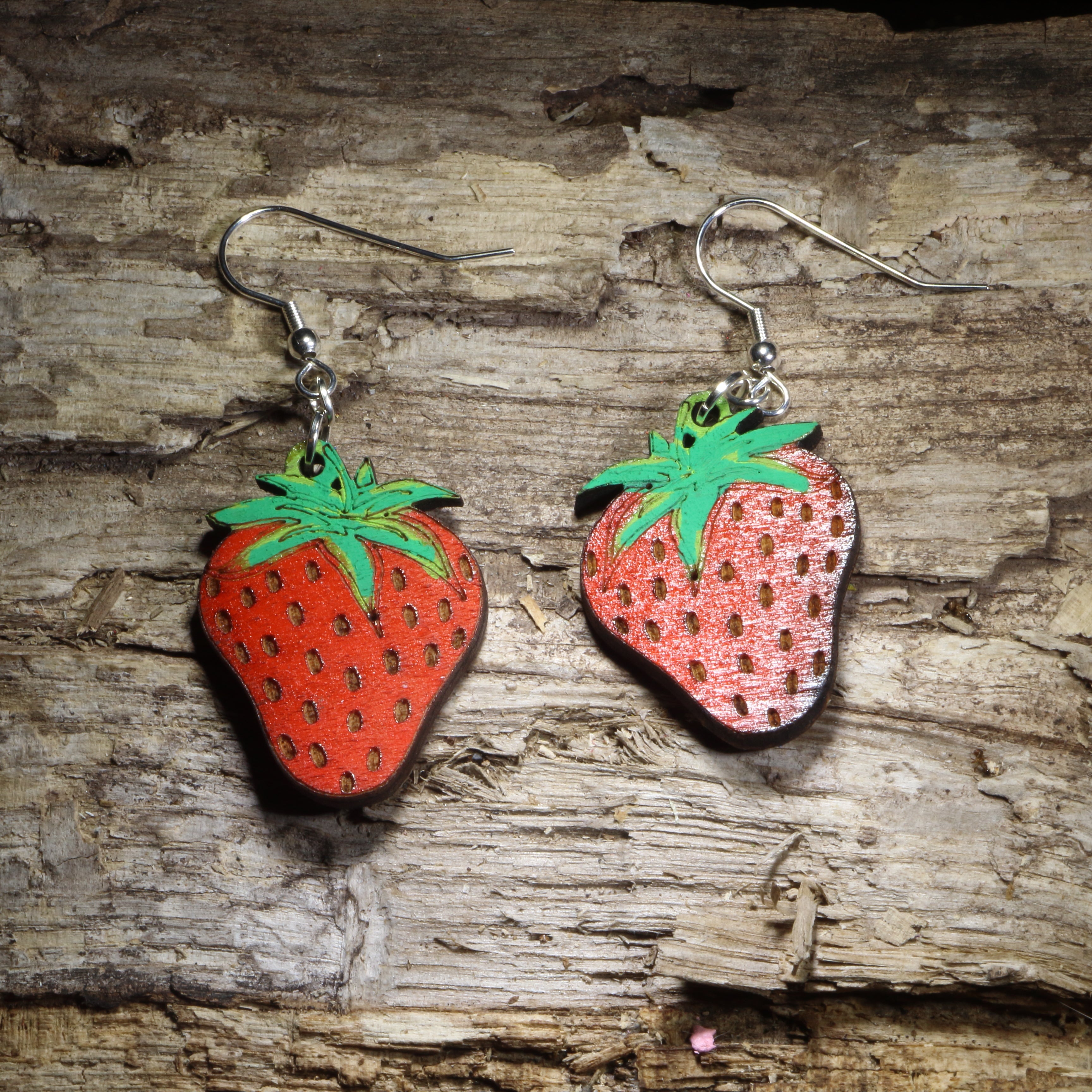 Strawberry Wooden Dangle Earrings | Fruit Jewelry by Cate's Concepts, LLC
