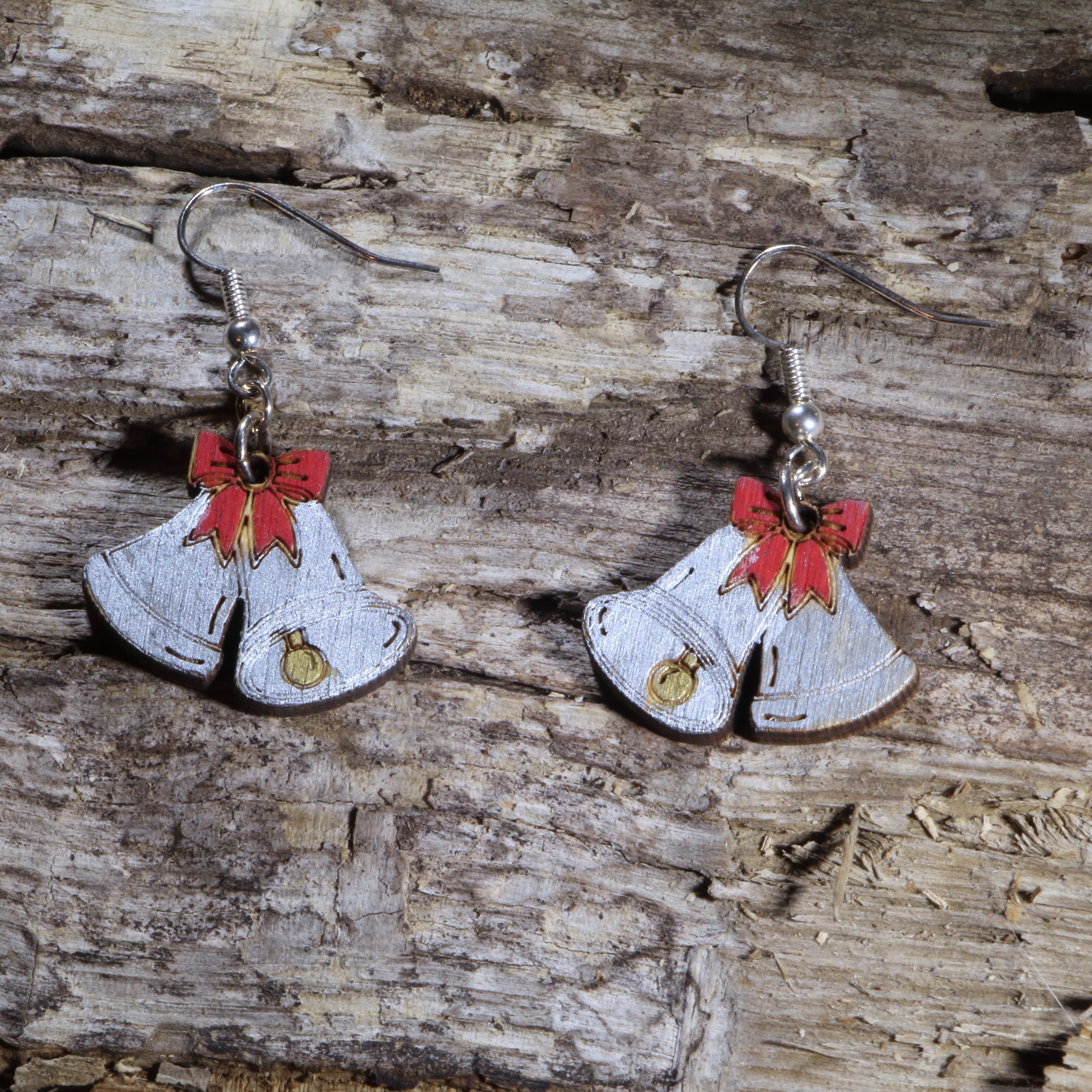 Christmas Bells Wooden Dangle Earrings | Holiday Jewelry