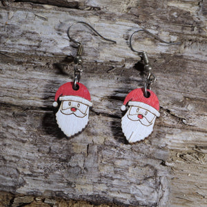 Santa Claus Wooden Dangle Earrings | Christmas Holiday Jewelry