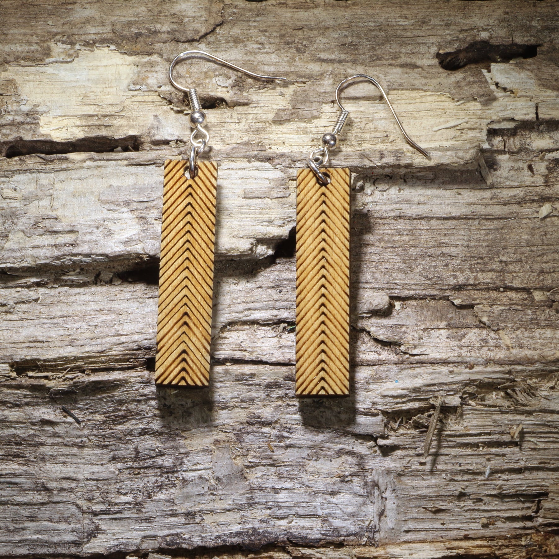 Chevron Bar Wooden Dangle Earrings | Modern Geometric Jewelry by Cate's Concepts, LLC