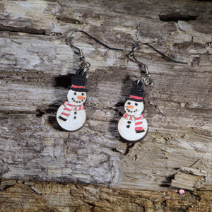 Carrot Nose Snowman Wooden Dangle Earrings | Christmas Jewelry