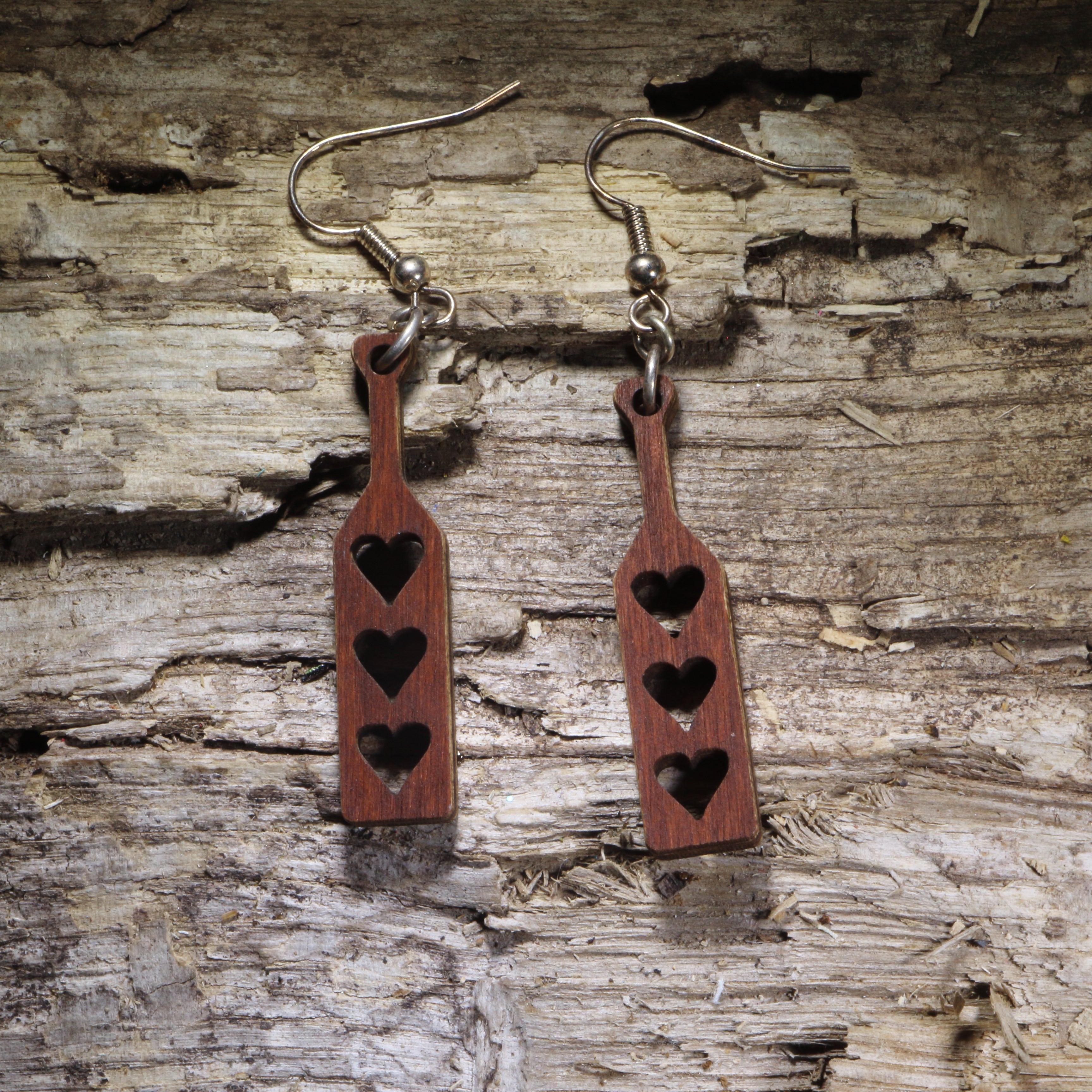 Heart Paddle Wooden Dangle Earrings | Cheeky Humor Jewelry by Cate's Concepts, LLC