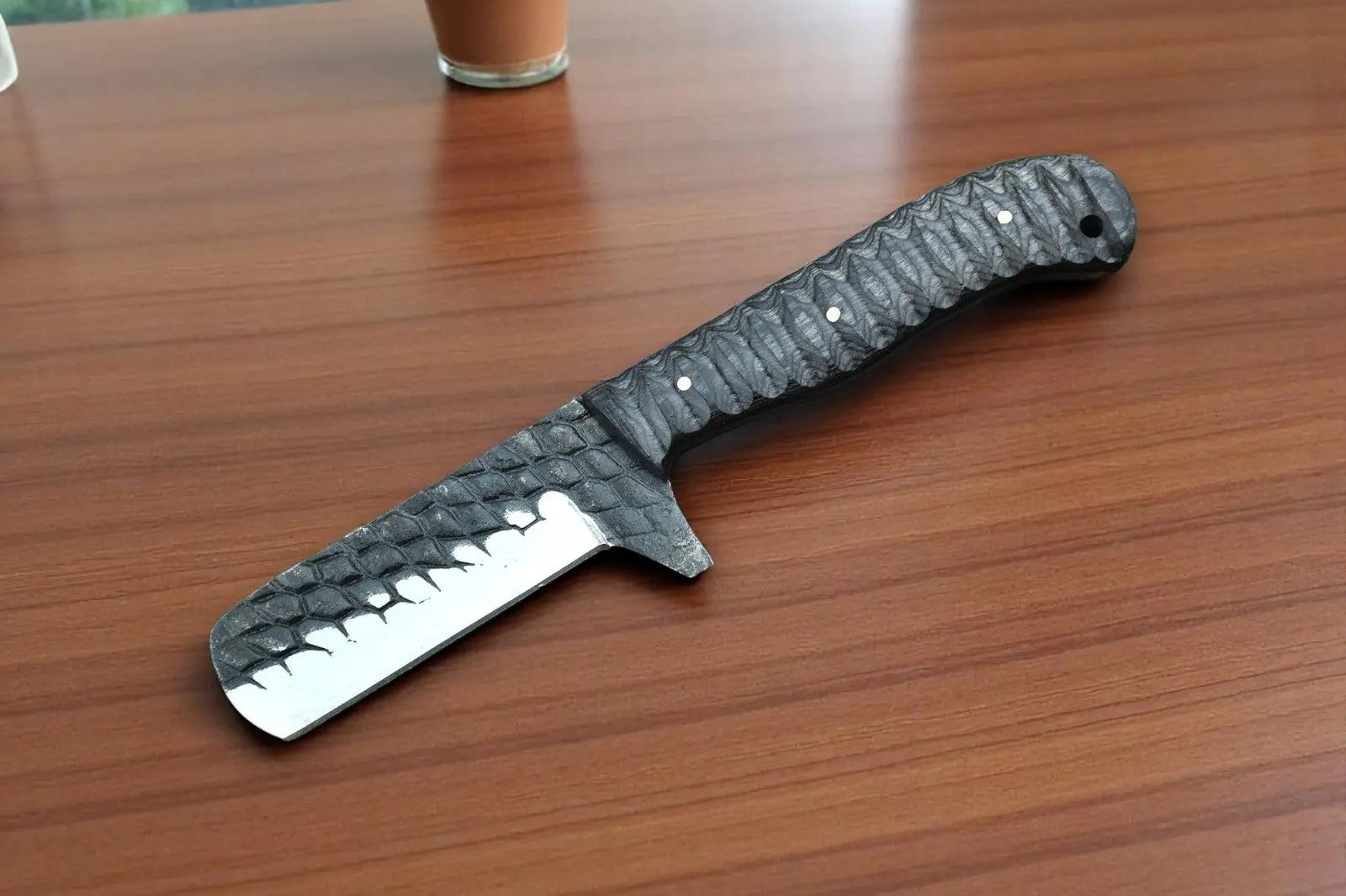 Handmade 1095 Forged Steel Bull Cutter Knife – 8.5" with Sheath by Damascus Knife Store, leather knife sheath main product photo
