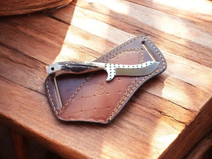 Handmade Belt Knife with Antler Handle & Rasp Steel Blade by Damascus Knife Store, Damascus knife main product photo