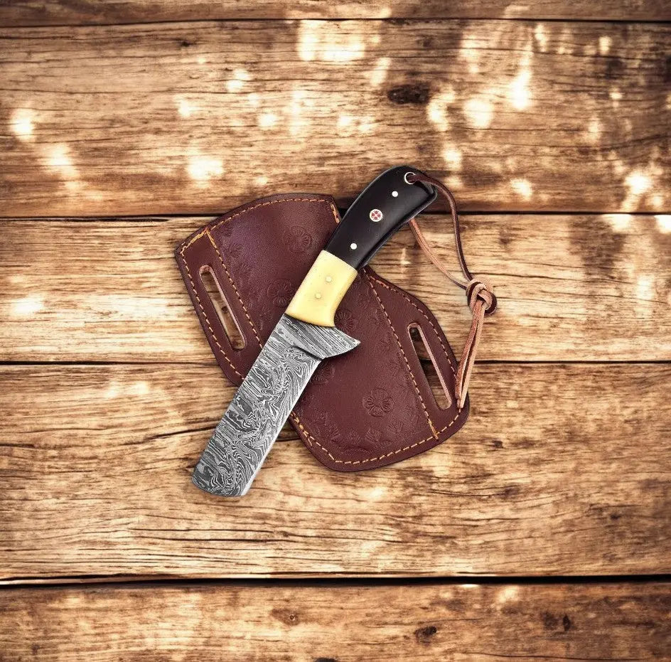 Handmade Bull Cutter Knife | Damascus Steel & Buffalo Horn by Damascus Knife Store, Damascus knife main product photo