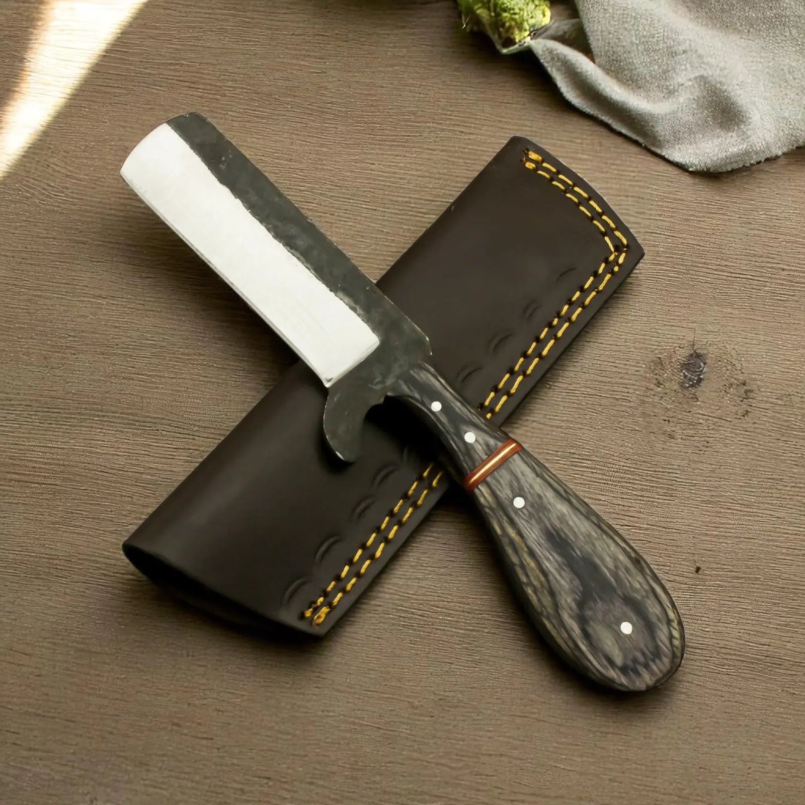 Handmade Bull Cutter Knife – File Steel Blade, Black Wood by Damascus Knife Store, Damascus knife main product photo