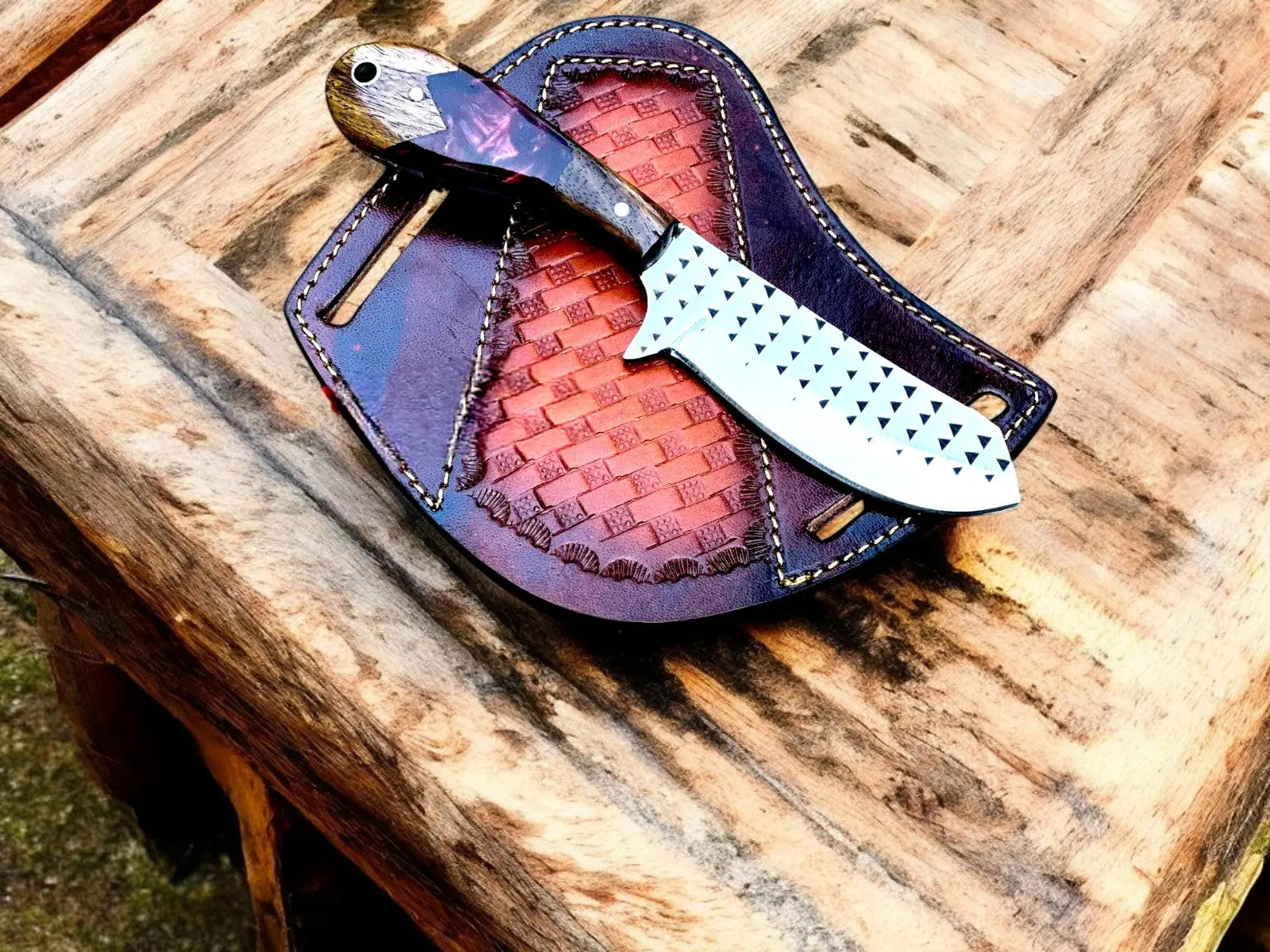 Handmade Cowboy Knife – Rosewood & Epoxy Handle, 8" by Damascus Knife Store, Damascus knife detail photo 2
