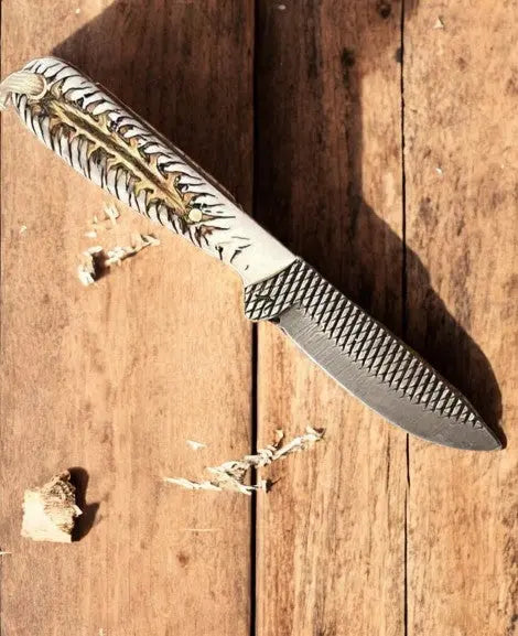 Handmade Cowboy Knife with Rasp Steel Blade & Pine Cone Handle by Damascus Knife Store, Damascus knife main product photo