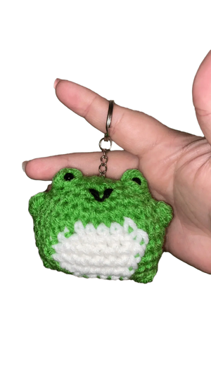 Handmade Crochet Frog Keychain - Whimsical Green and White Frog Accessory - Main Street Collective