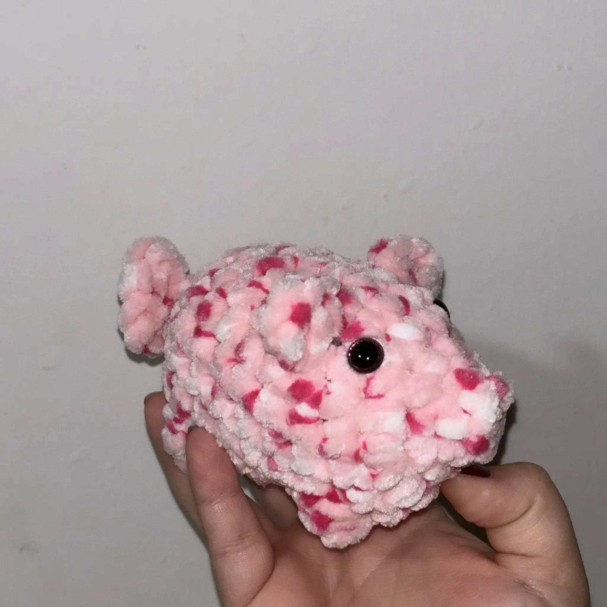 Handmade Crochet Pig Plush: Pink & White Speckled Farm Animal Stuffed Toy, Tiny Kreature Collection - Klassy Krafts