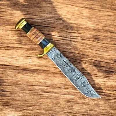Handmade Damascus Bowie Knife – 14" with Buffalo Horn Handle by Damascus Knife Store, Damascus knife main product photo