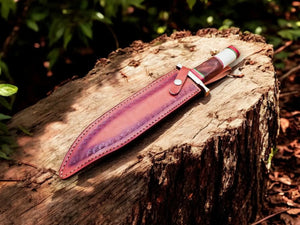 Handmade Damascus Bowie Knife – Bone & Rosewood Handle by Damascus Knife Store, Damascus knife detail photo 3