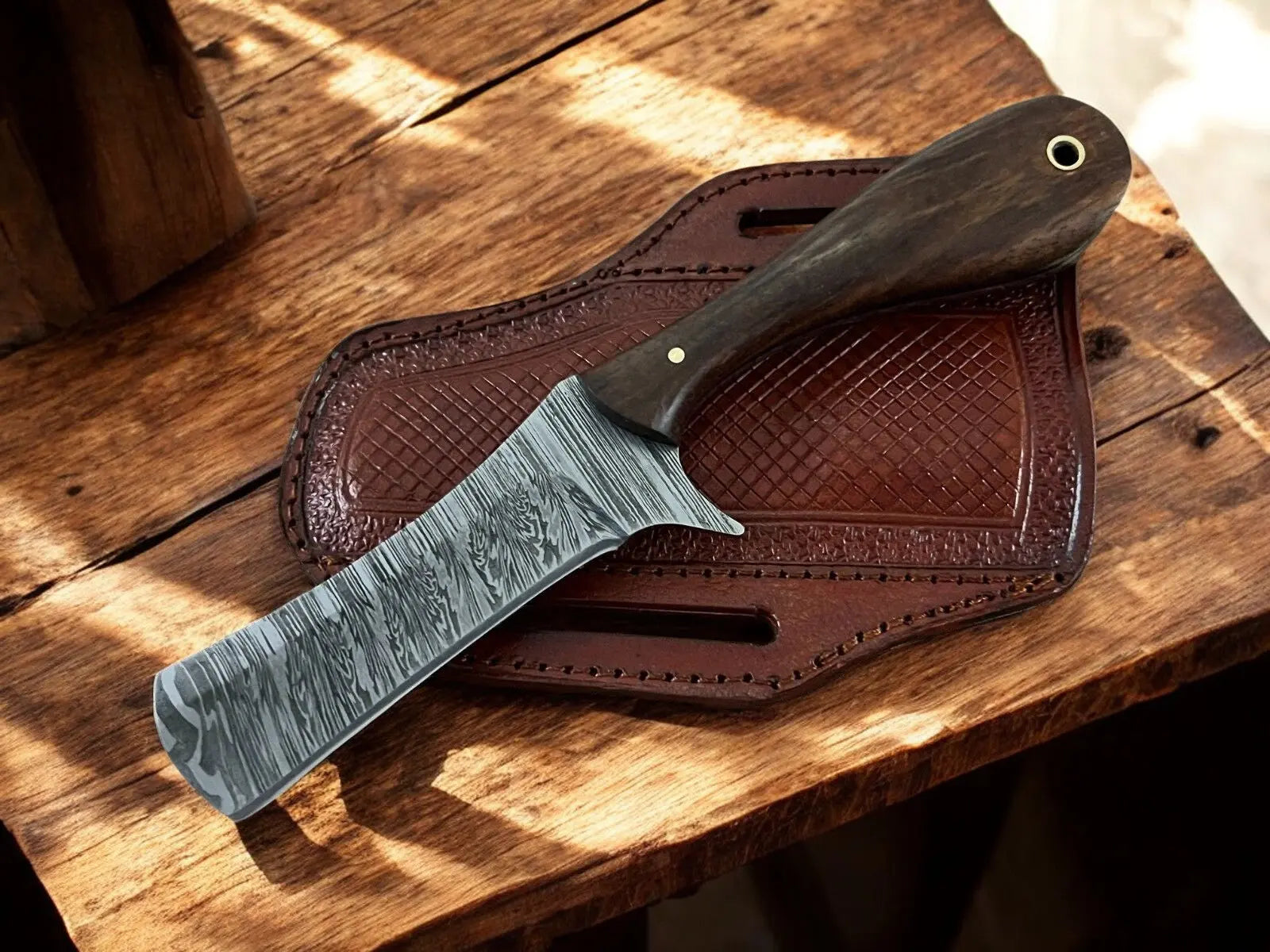 Handmade Damascus Bull Cutter Knife with Rosewood Handle by Damascus Knife Store, Damascus knife main product photo