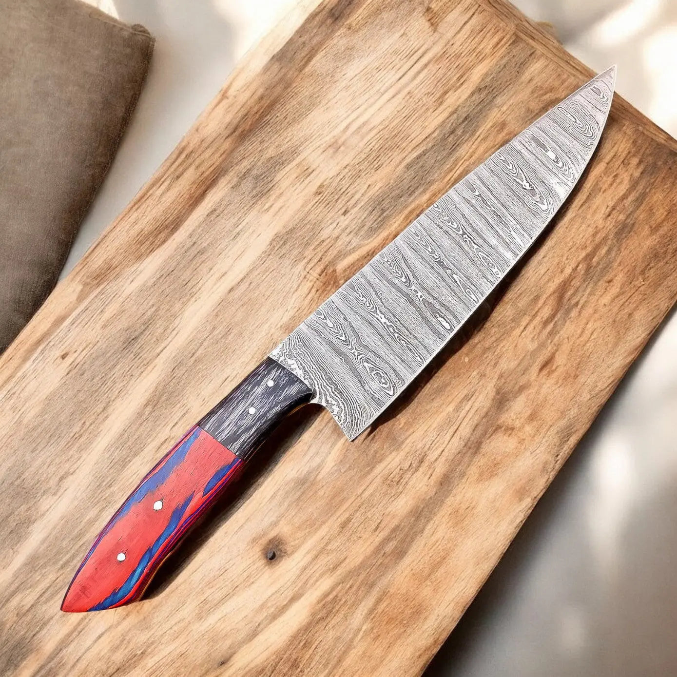 Handmade Damascus Chef Knife with Wooden Handle – 13" by Damascus Knife Store, Damascus knife main product photo