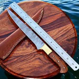 Handmade Damascus Fillet Knife – 12.5" Rosewood Handle by Damascus Knife Store, Damascus knife detail photo 2