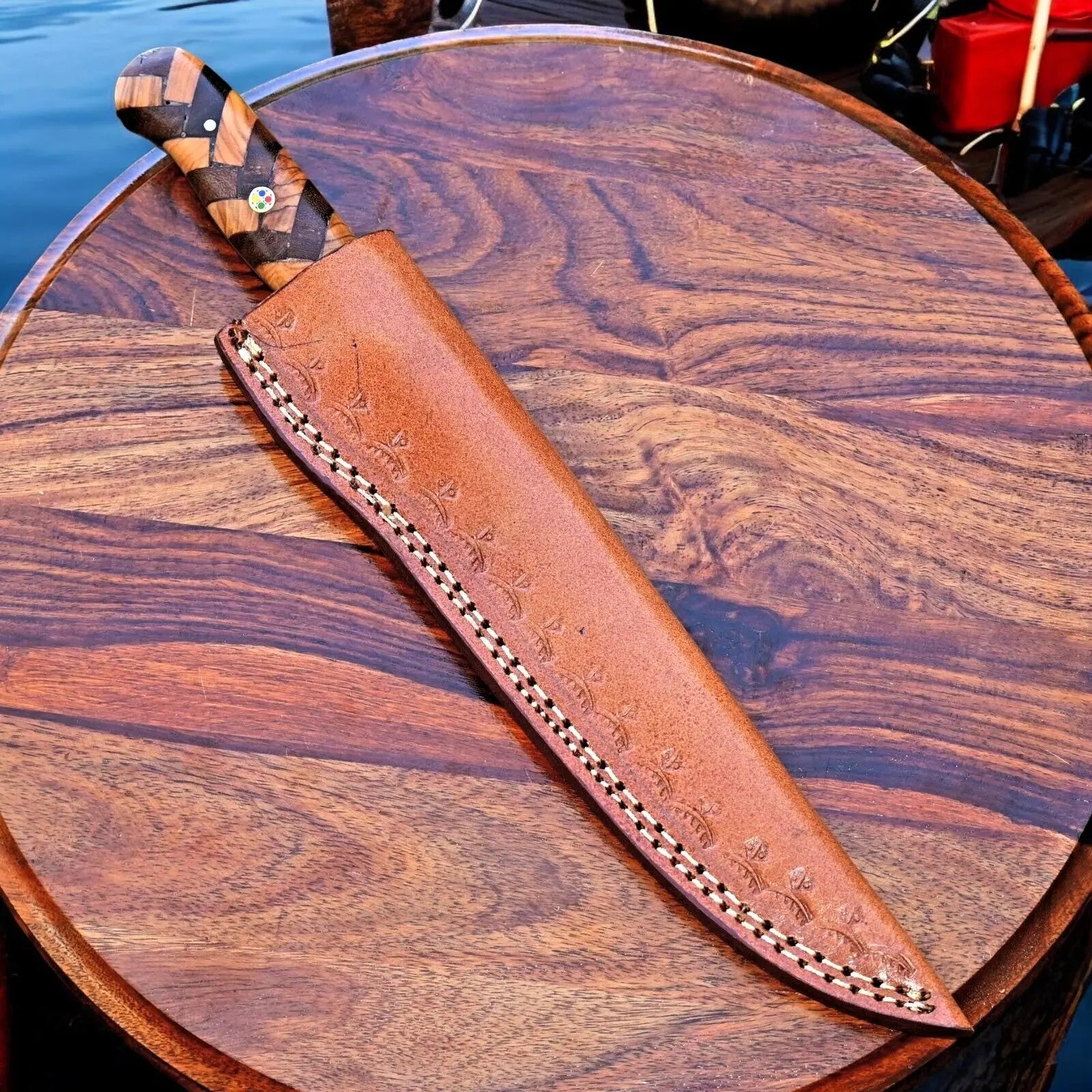 Handmade Damascus Fillet Knife – 12" with Olivewood Handle by Damascus Knife Store, Damascus knife detail photo 3