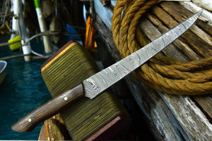 Handmade Damascus Fillet Knife – Walnut Wood Handle by Damascus Knife Store, Damascus knife main product photo