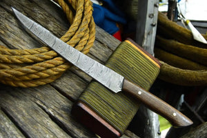 Handmade Damascus Fillet Knife – Walnut Wood Handle by Damascus Knife Store, Damascus knife detail photo 2