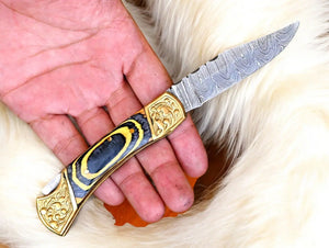 Handmade Damascus Folding Knife – Exotic Wood Handle by Damascus Knife Store, Damascus knife detail photo 5
