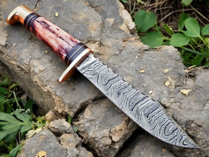 Handmade Damascus Hunting Knife – 12" with Bone Handle by Damascus Knife Store, Damascus knife detail photo 4