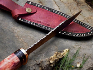 Handmade Damascus Hunting Knife – 12" with Bone Handle by Damascus Knife Store, Damascus knife detail photo 5
