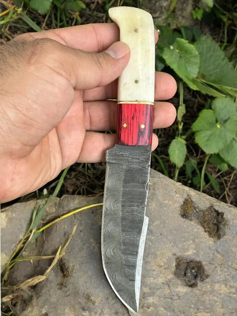 Handmade Damascus Hunting Knife – Bone & Exotic Wood by Damascus Knife Store, Damascus knife detail photo 2